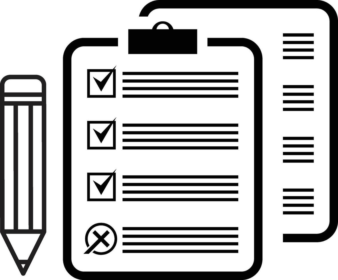 Pencil with clipboard icon. Evaluation and assessment icon. Checklist and Verification concept vector