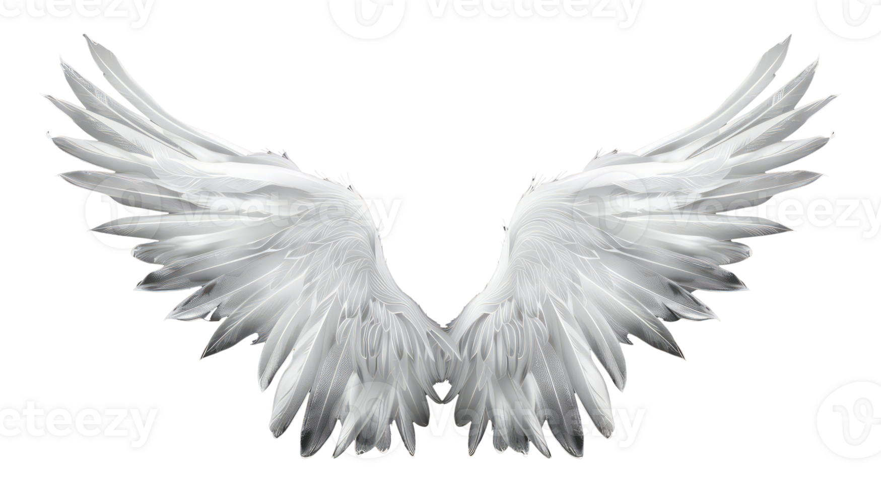 Realistic illustration of white angel wings with soft feathers, symbolizing purity, spirituality, and elegance on a transparent background. png
