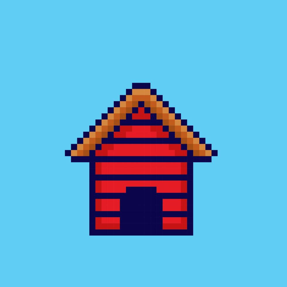 Pixel art Wooden Dog house game asset design vector