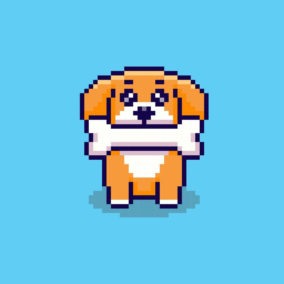 Pixel art Dog Biting a Bone game asset design vector
