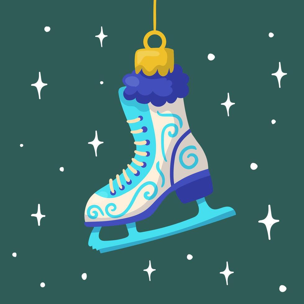 Christmas tree ornament in the shape of an ice skate. Traditional retro ornament for the tree. vector