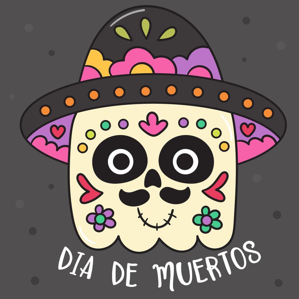 quare Pumpkin Halloween in dia de los Muertos Mexico style kawaii Day of the dead flowers Sugar skull man vector