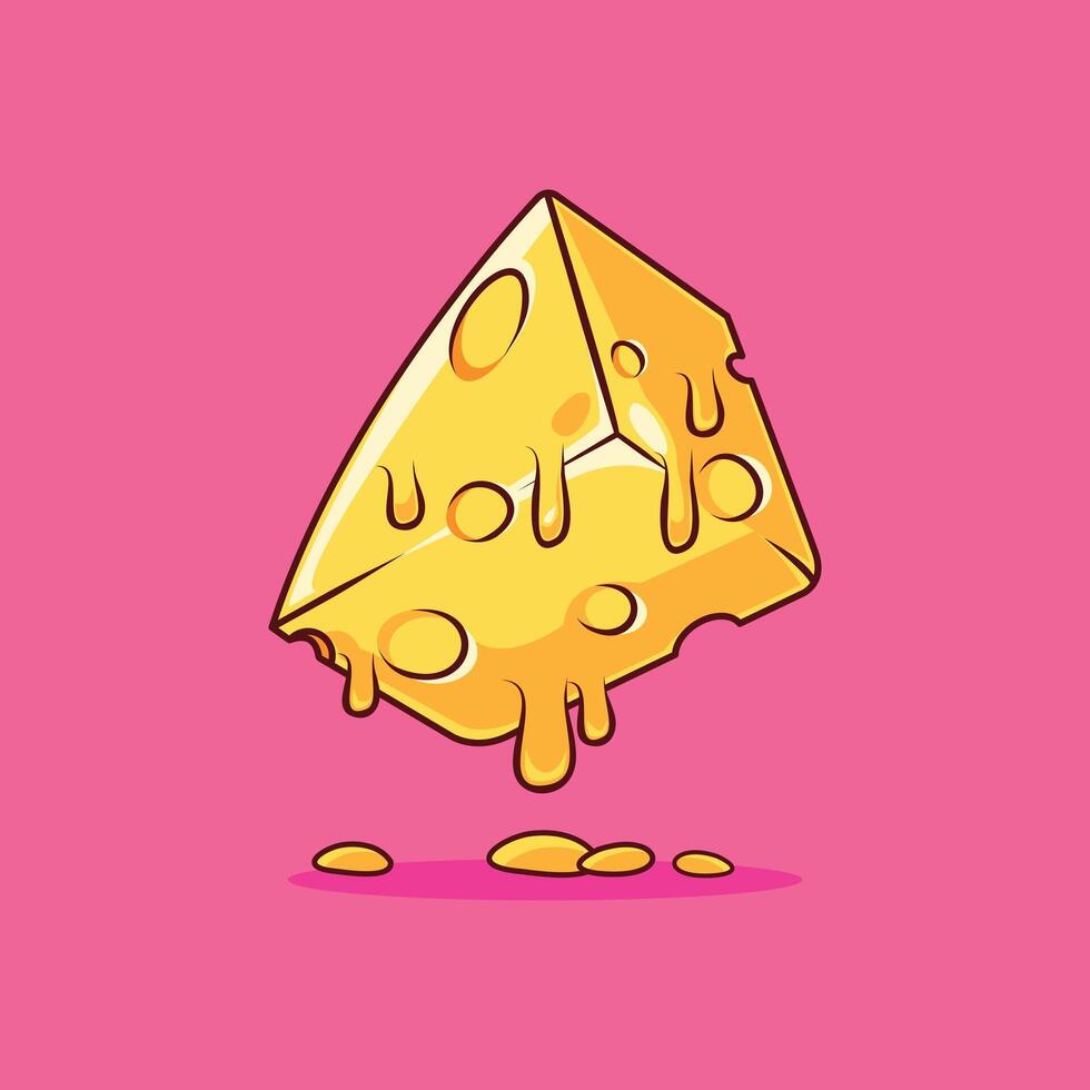 Cheese slice falling over on pink background vector