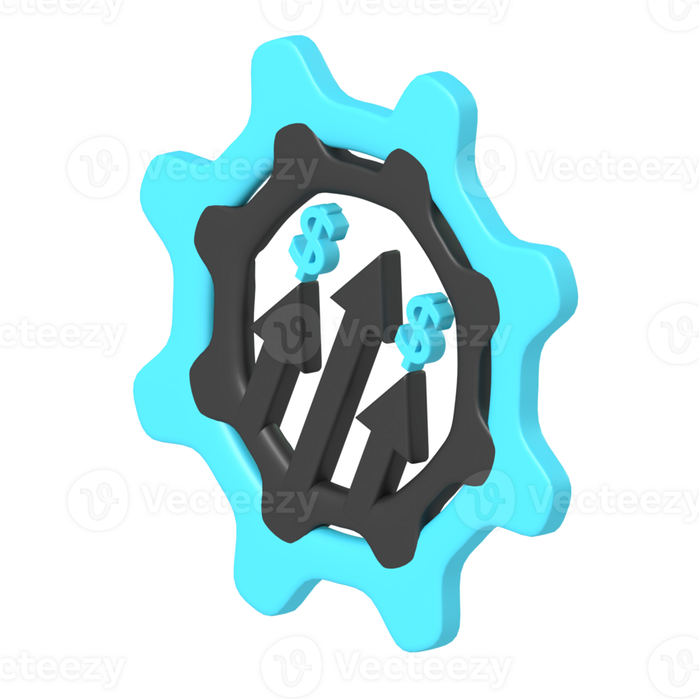 3D Gear Icon with Financial Growth Arrows png
