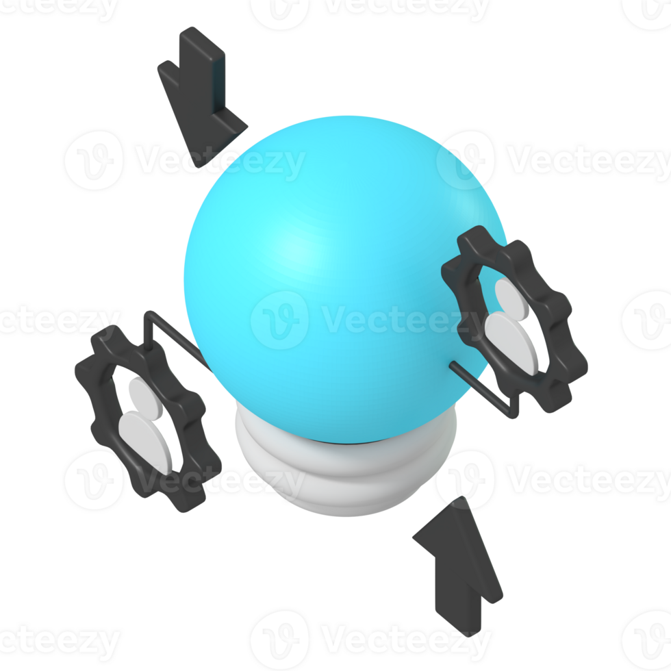 3D light bulb with Gears and User Icons png