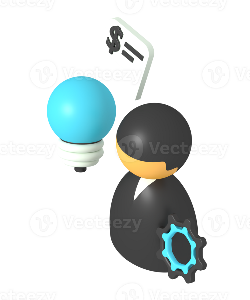 3D Business Concept Illustration with Light Bulb png