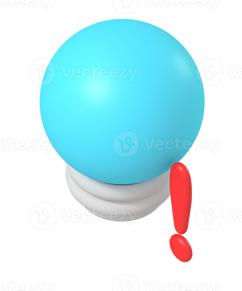3D Blue Light Bulb with Red Exclamation Mark png