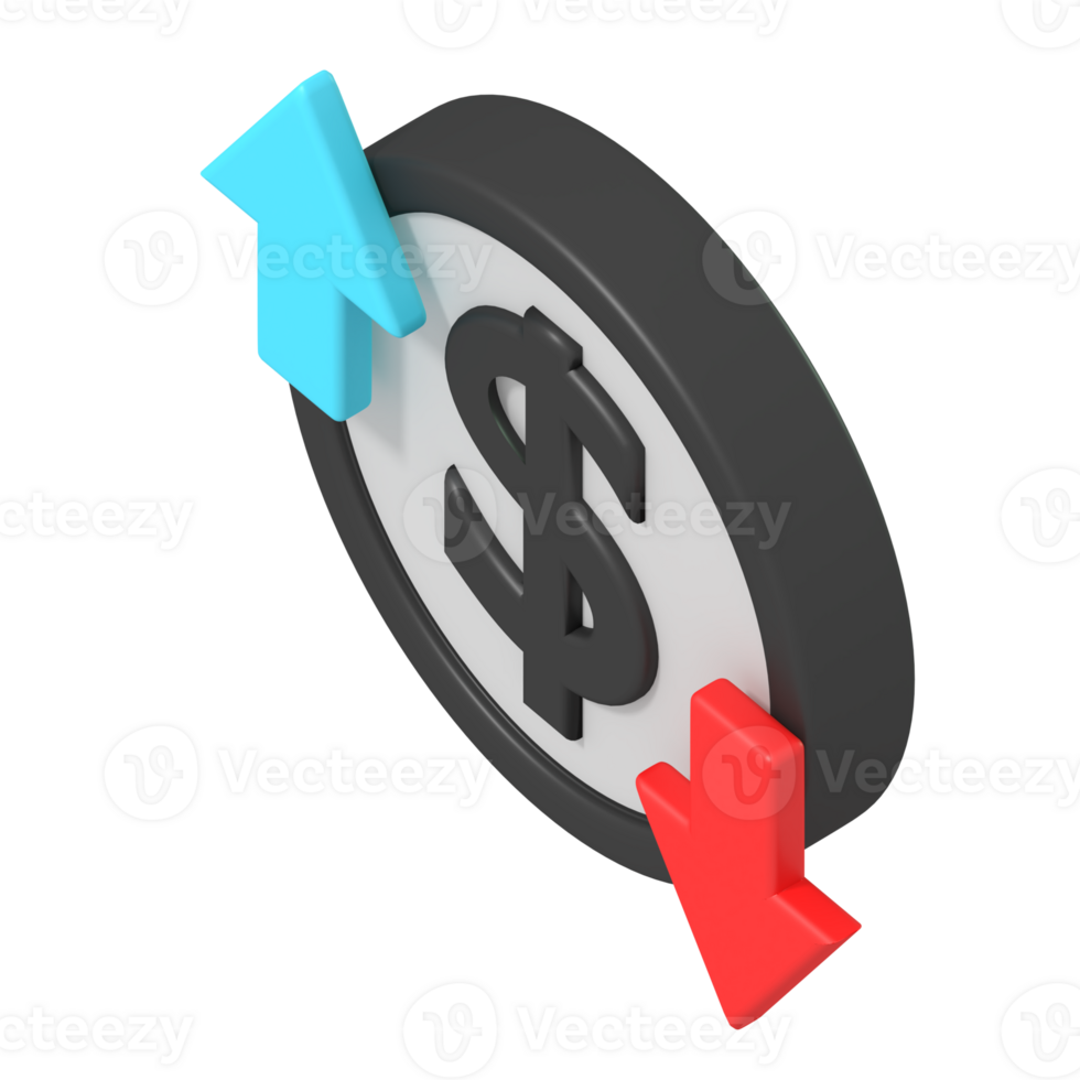 3D Dollar Symbol with Upward and Downward Arrows png