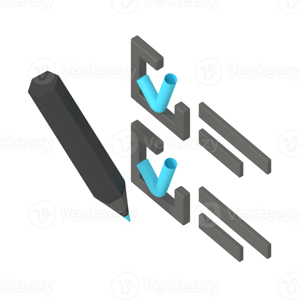 Isometric Illustration of Checklist with Pen png
