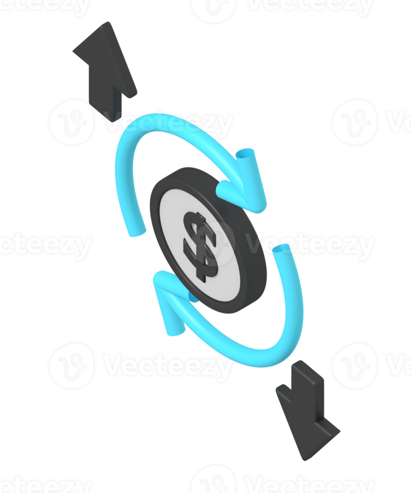 3D Money Exchange Icon with Arrows png