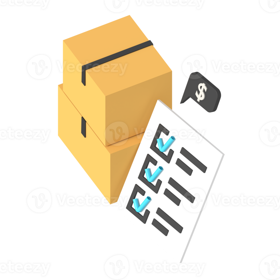3D Illustration of Packages and Checklist png