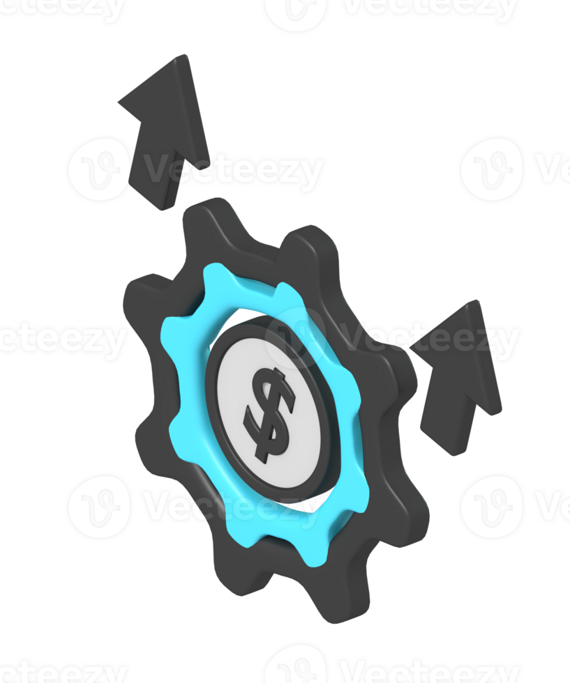 3D Icon of Gear with Dollar Sign png