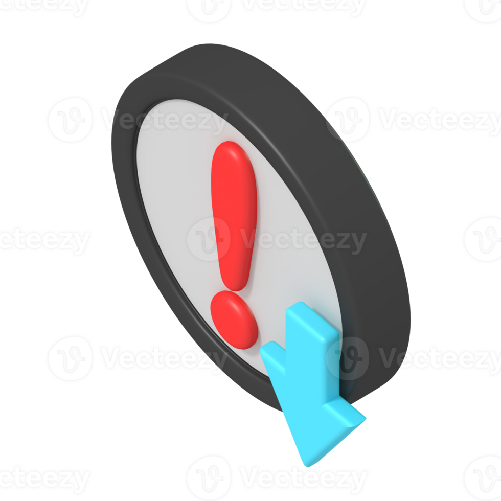 3D Warning Sign with Exclamation Mark and Arrow png