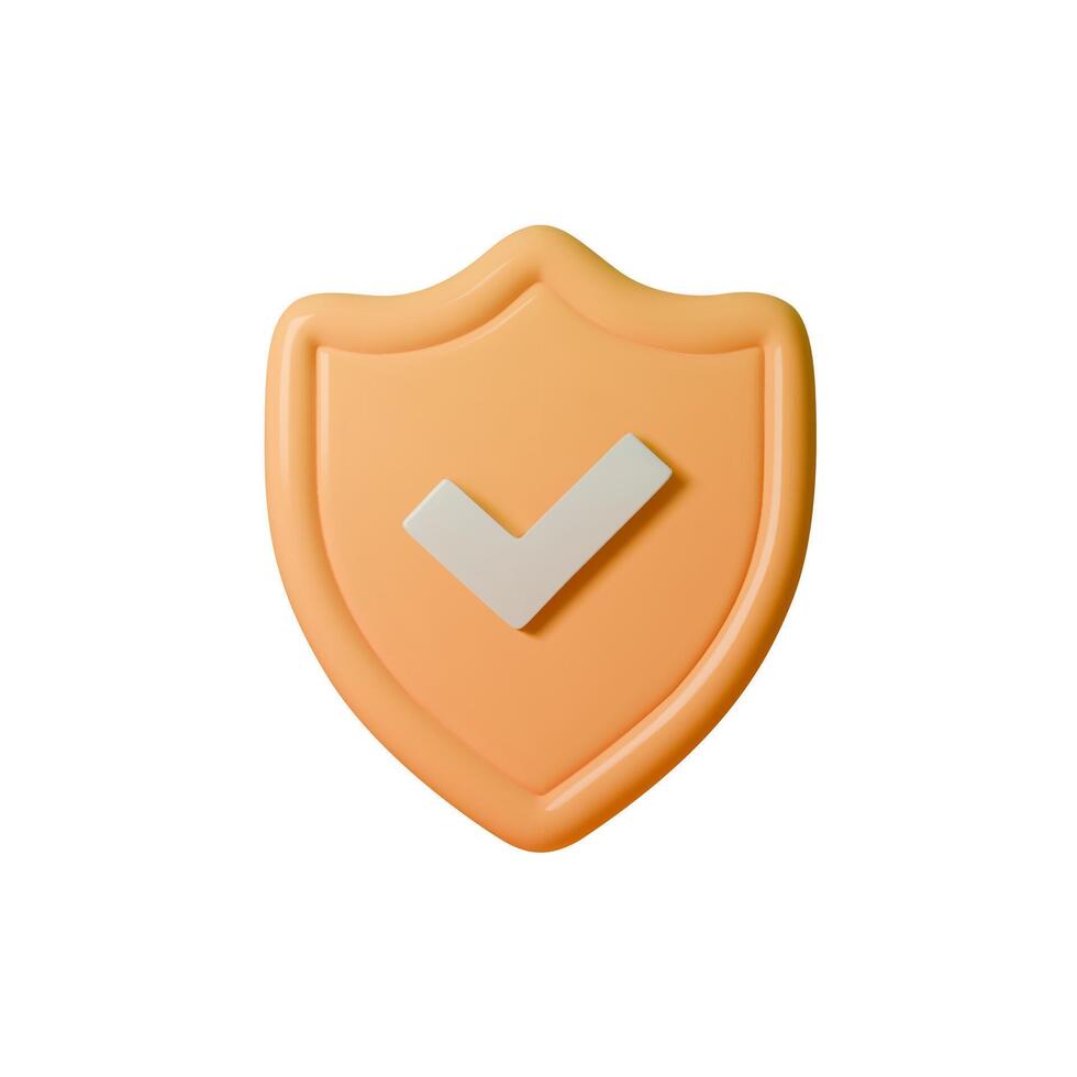 3D illustration of shield white check mark in minimalist style. The shield symbolizes protection, security, and strength. Ideal for projects related to cybersecurity, data protection, and insurance vector