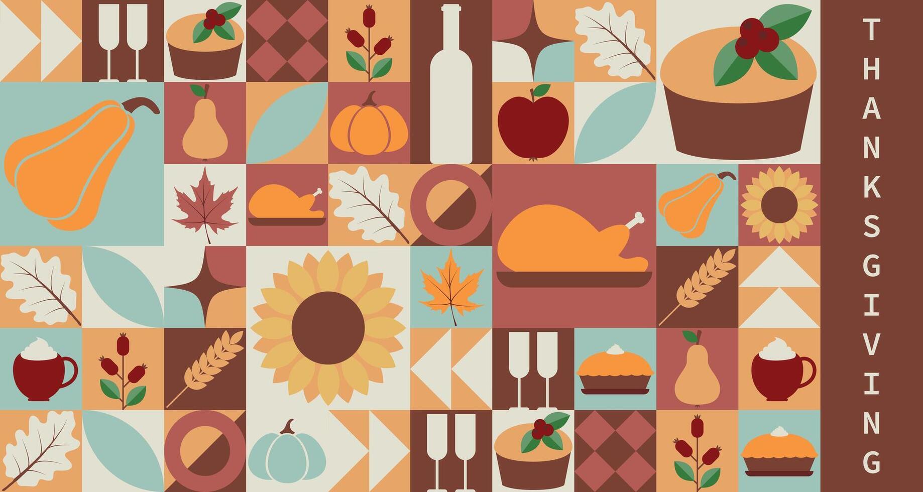 Banner for Thanksgiving celebration with modern abstract geometric Bauhaus pattern. illustration vector