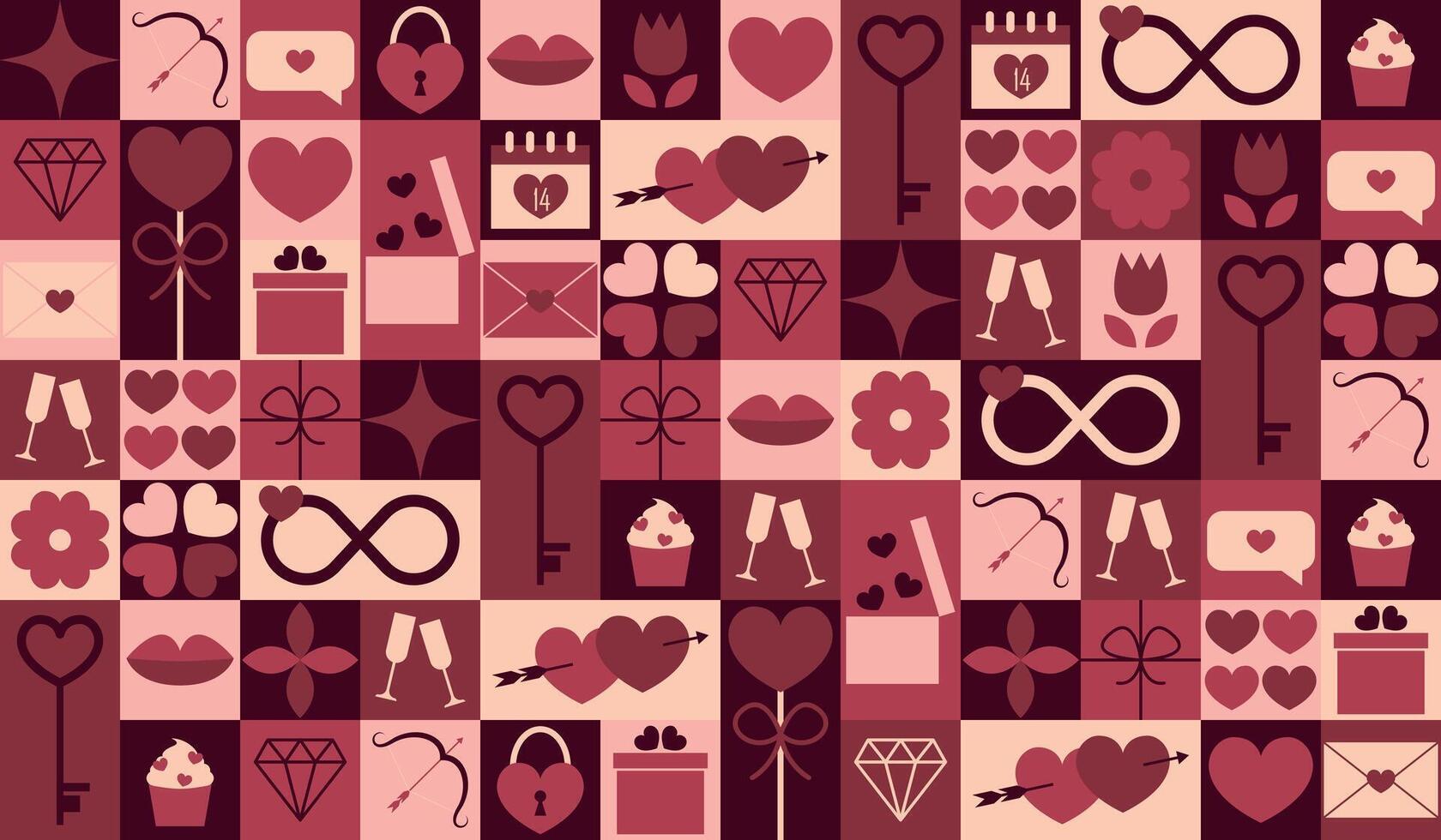 Valentine's day geometric seamless pattern. Festive abstract modern background. Trendy design for print, banner, fabric, card, wrapping paper, cover. illustration vector