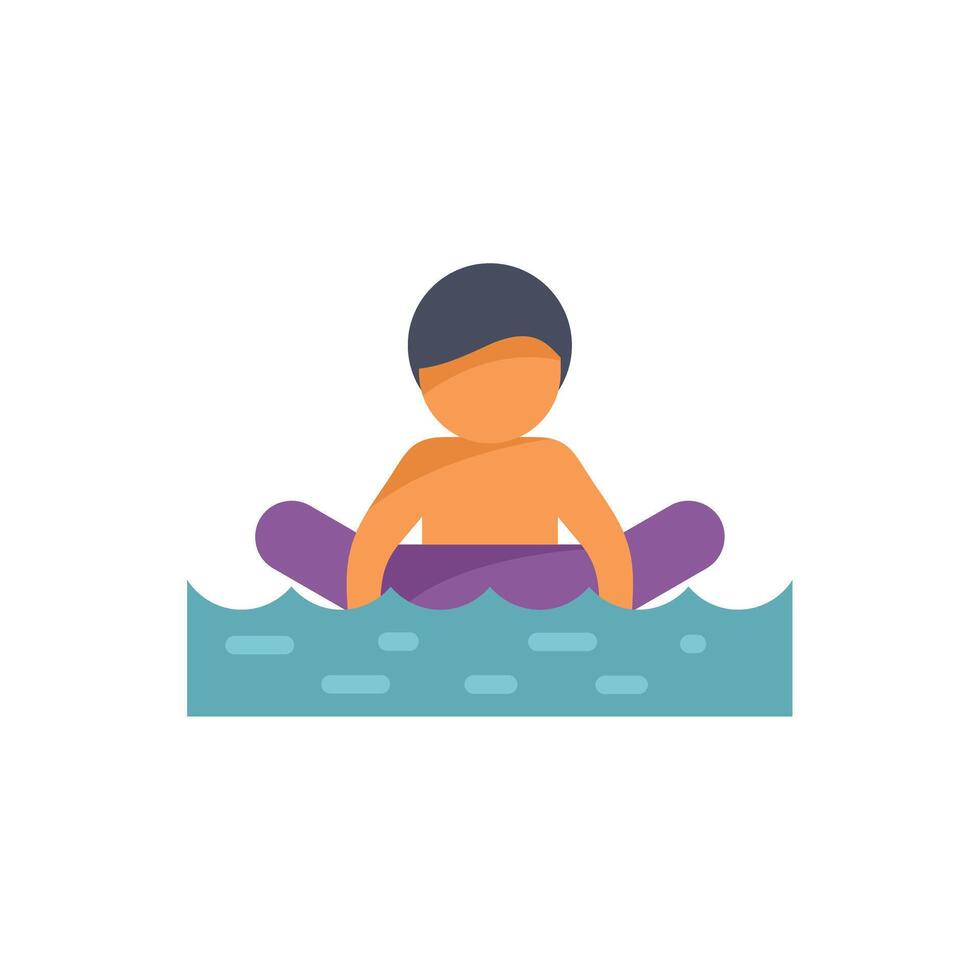 Young boy swimming with inflatable ring in the sea vector