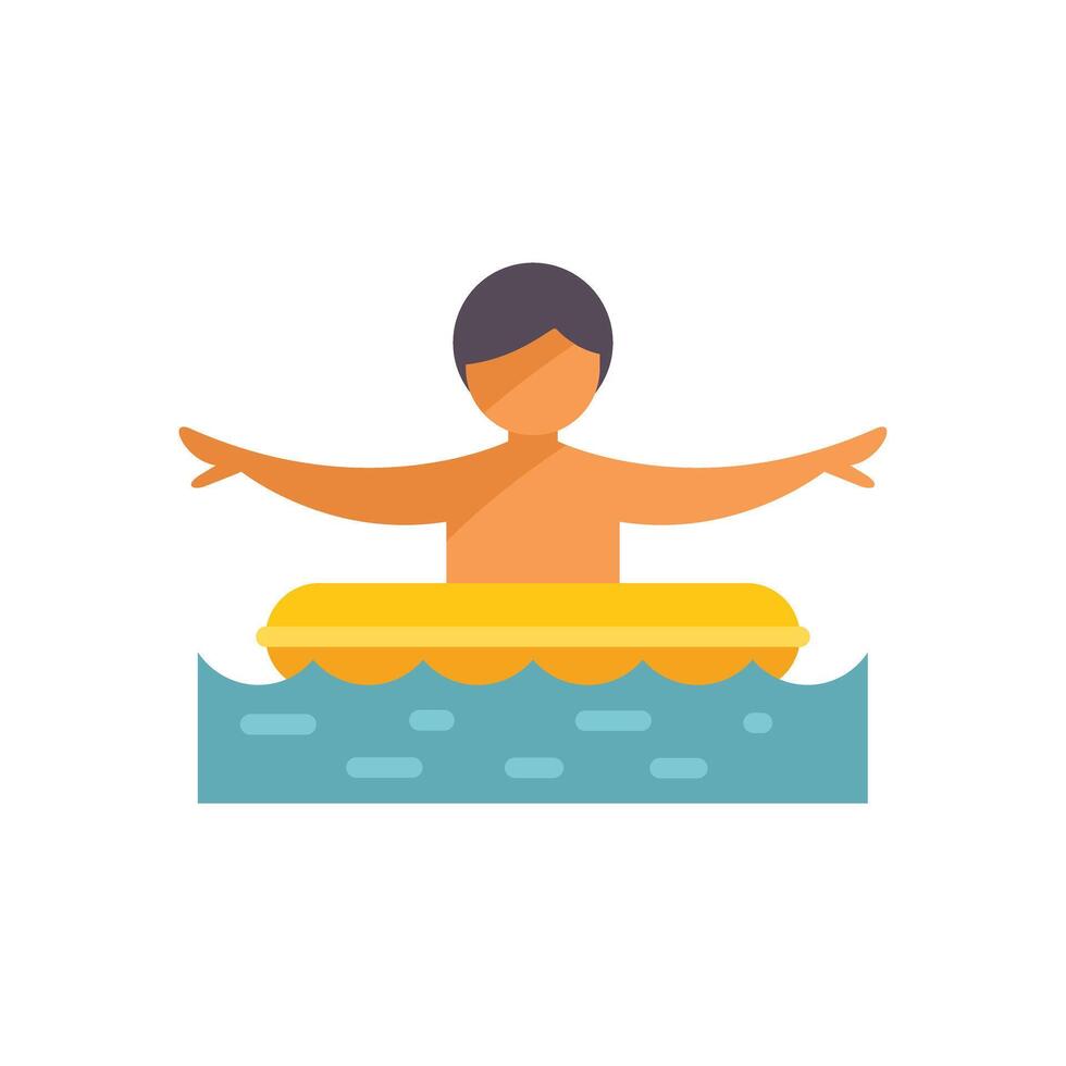 Boy floating on inflatable ring with open arms in the sea vector