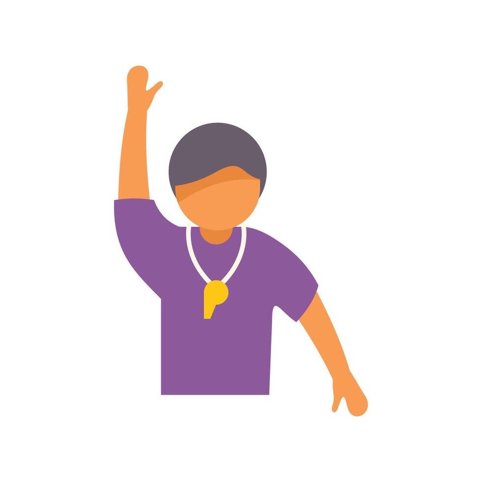 Referee raising hand with whistle icon flat style vector