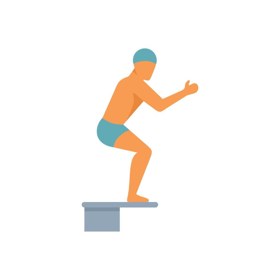 Professional swimmer preparing to jump from springboard in pool vector