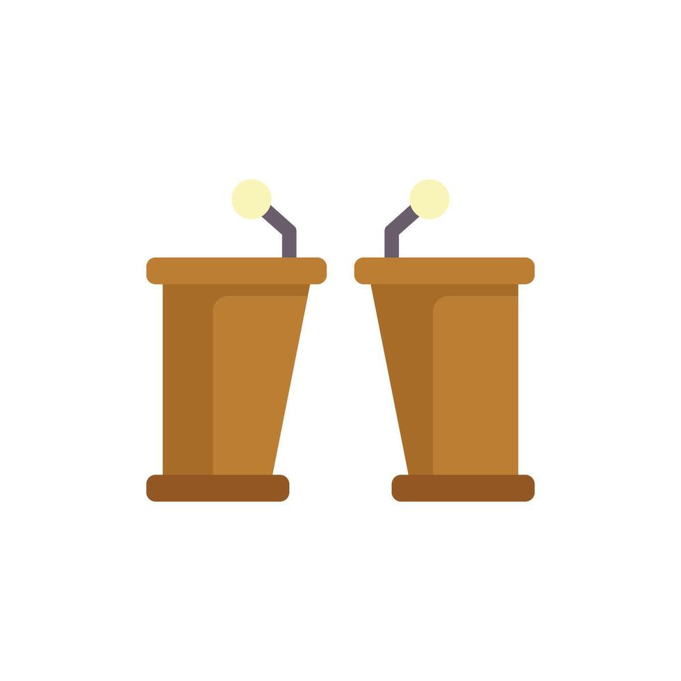 Two empty podium tribune rostrum stand with microphones for conference speech vector