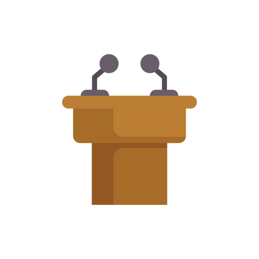 Wooden podium with microphones is ready for presentation or conference vector