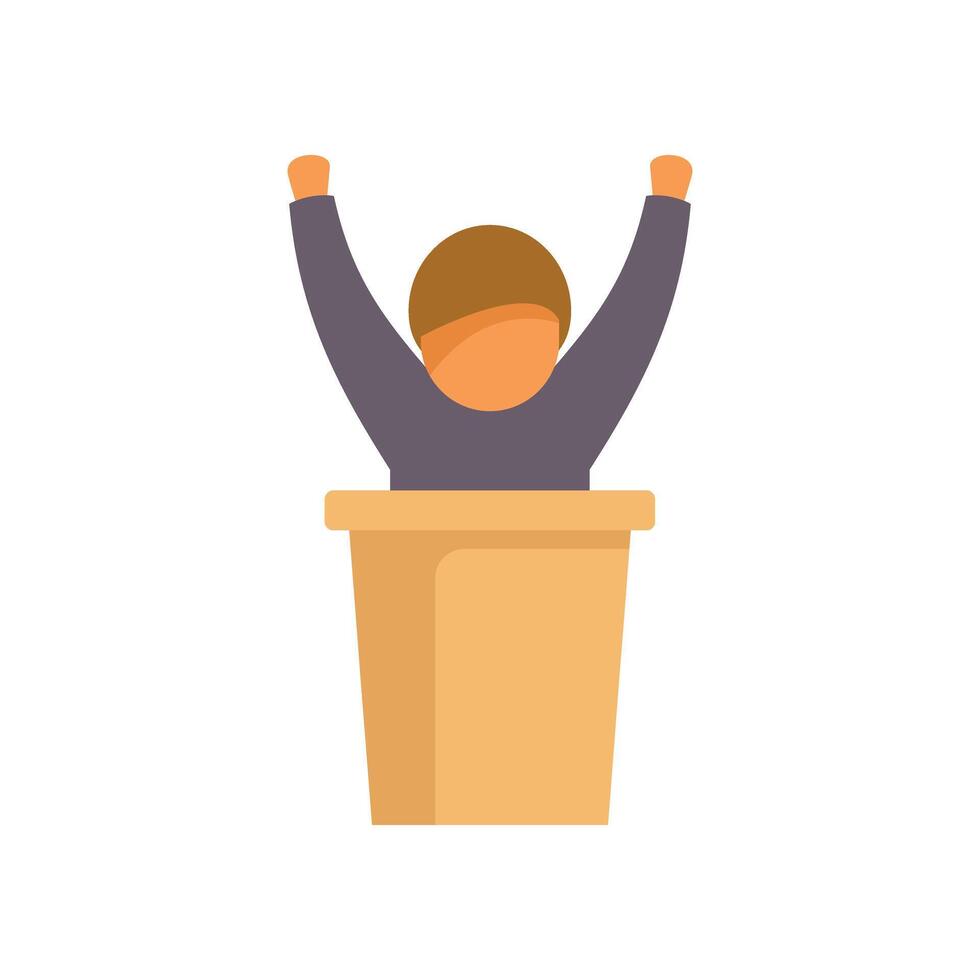 Politician raising hands from behind lectern making speech vector