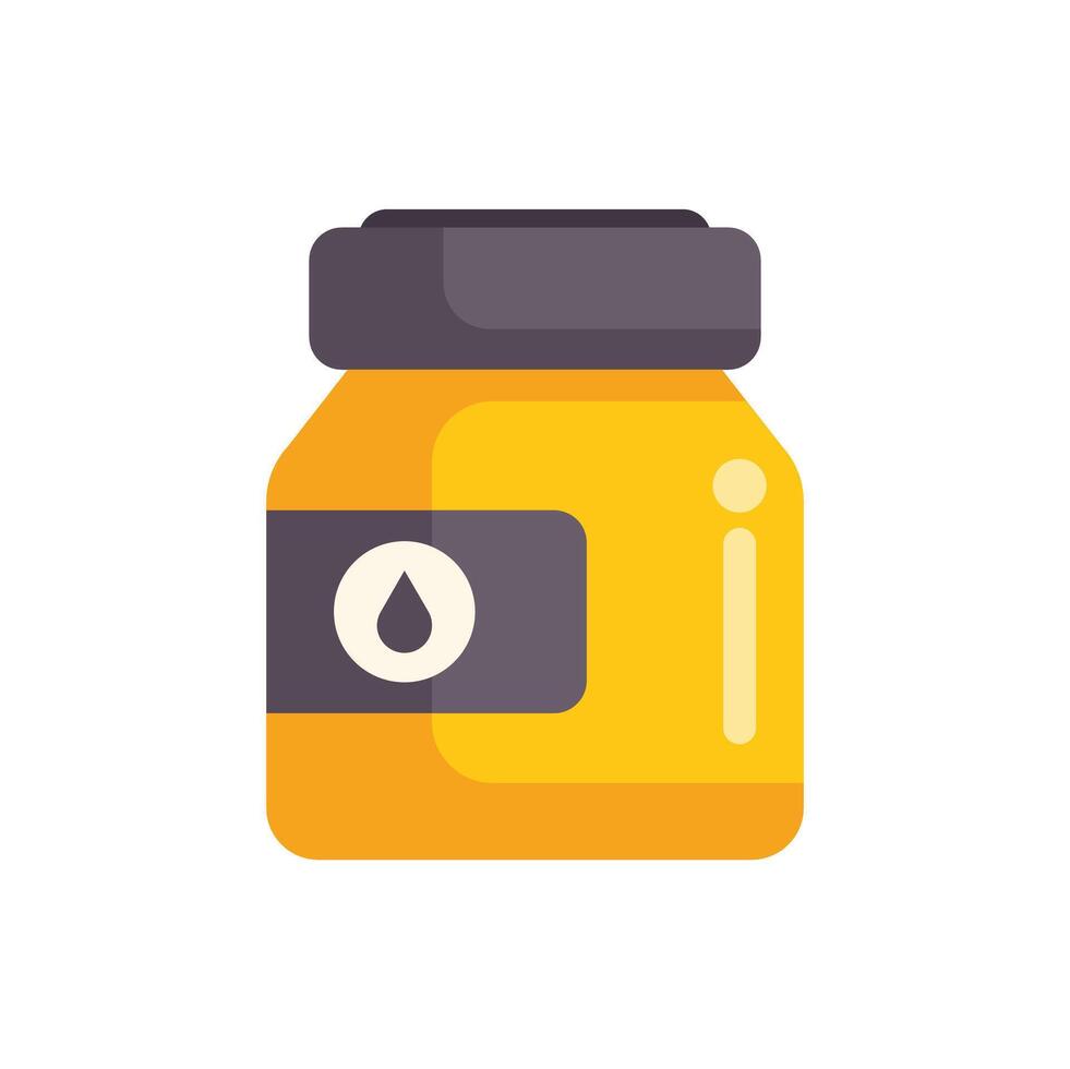 Yellow jar containing engine oil with a black cap and label vector