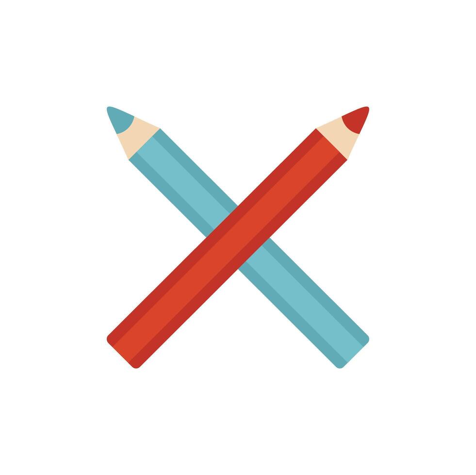 Two colored pencils crossing each other making an x shape vector