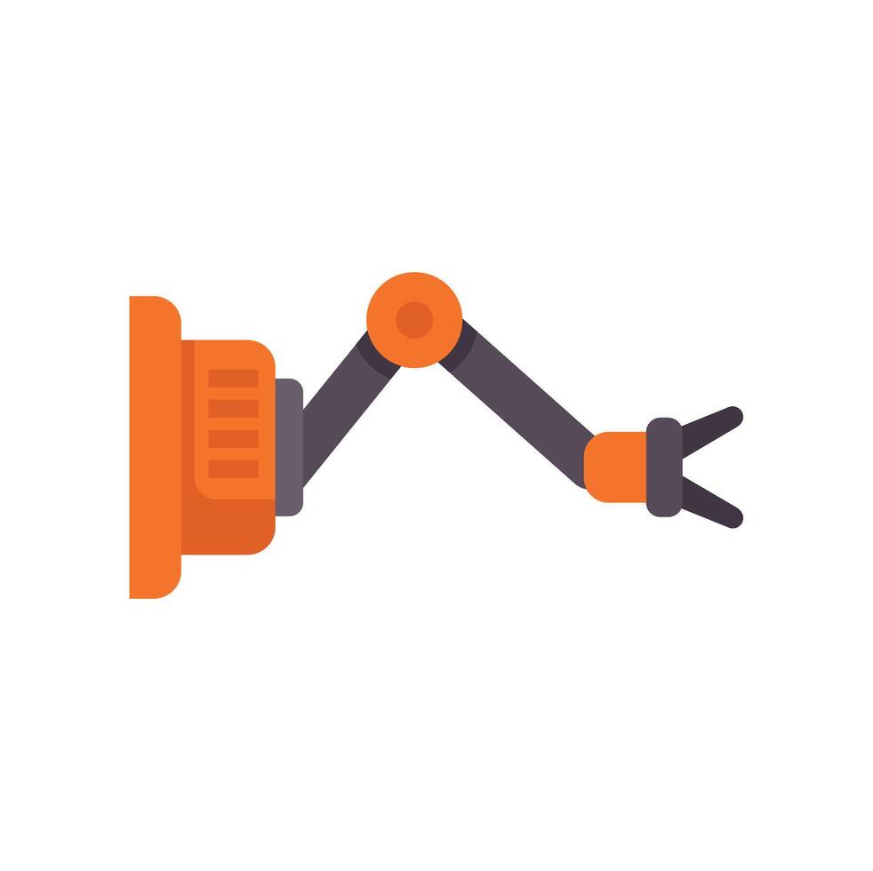 Orange robotic arm moving on white background vector