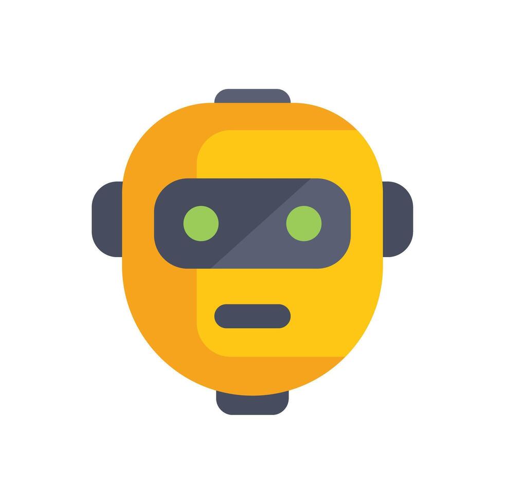 Yellow robot head expressing curiosity with green eyes vector