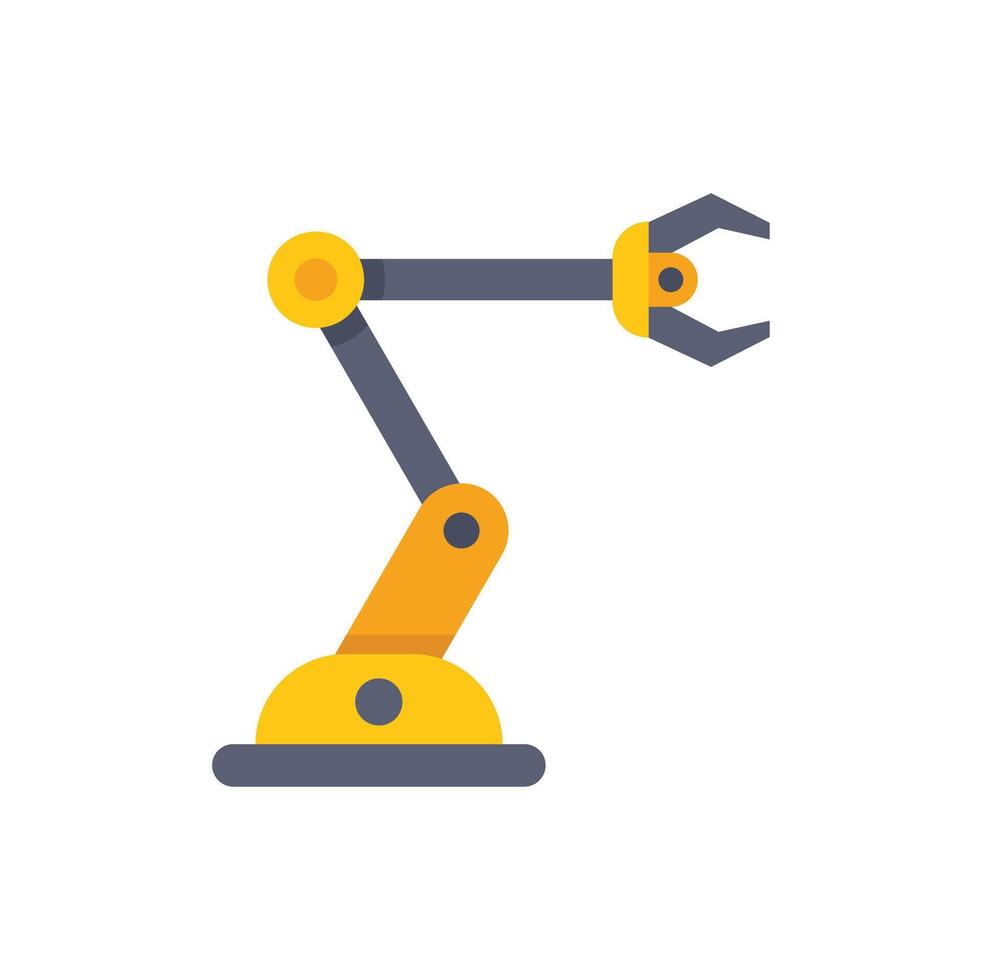 Yellow robotic arm picking up object flat icon design vector