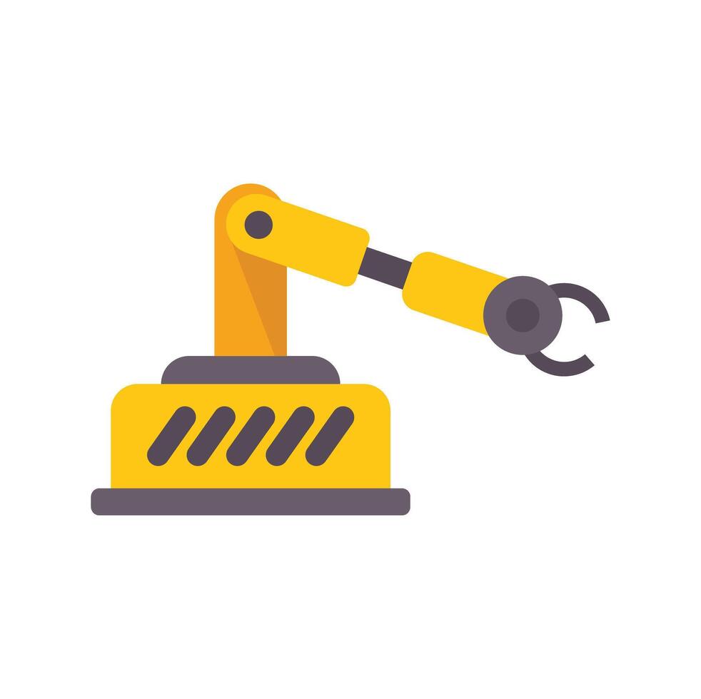 Yellow robotic arm picking up object on white background vector