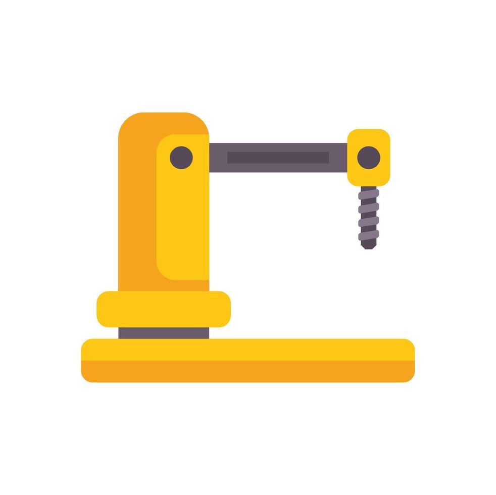 Yellow robotic arm holding screw industrial automation vector