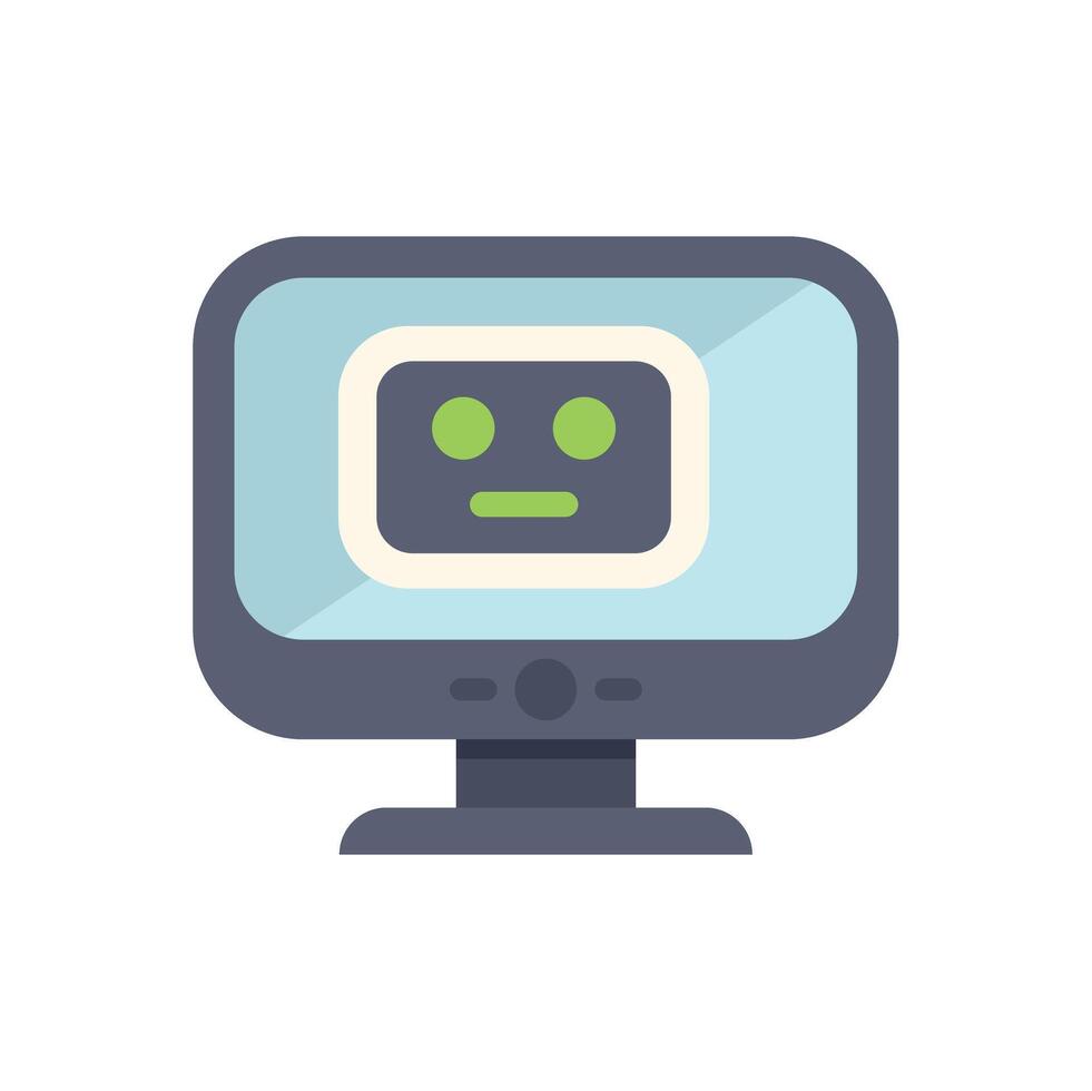Computer monitor displaying robot face for artificial intelligence concept vector
