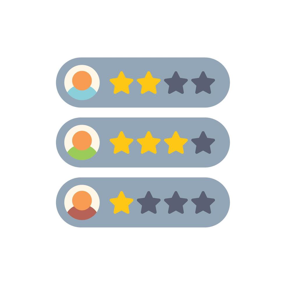 Customers giving feedback with star rating system for service or product vector