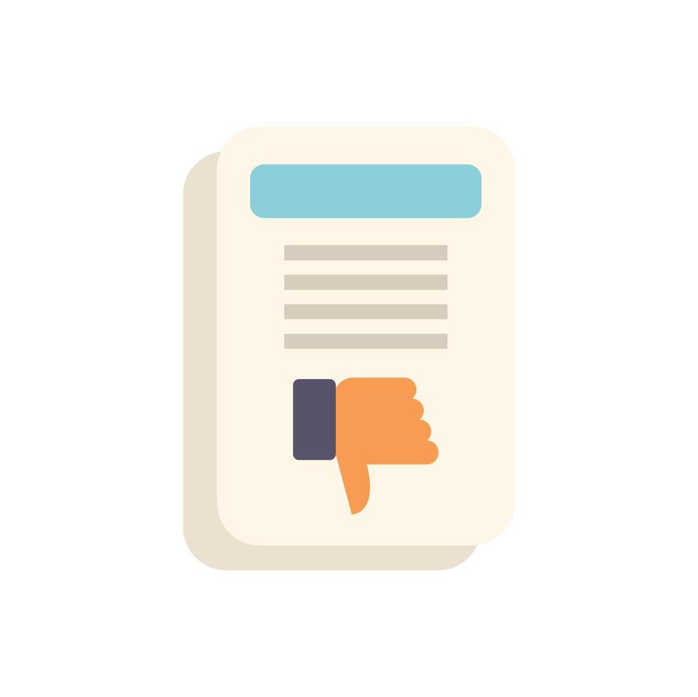Thumbs down dislike icon on document with lines representing text vector