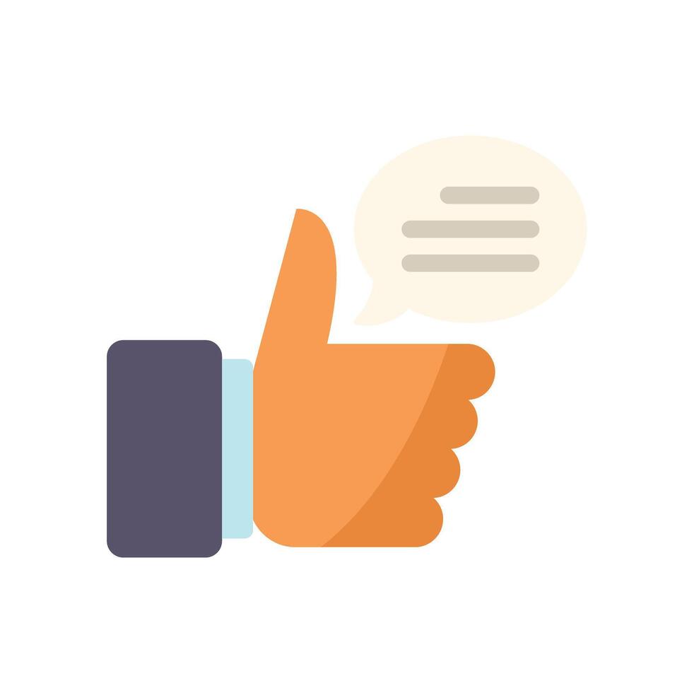 Hand showing thumb up with speech bubble for positive feedback vector
