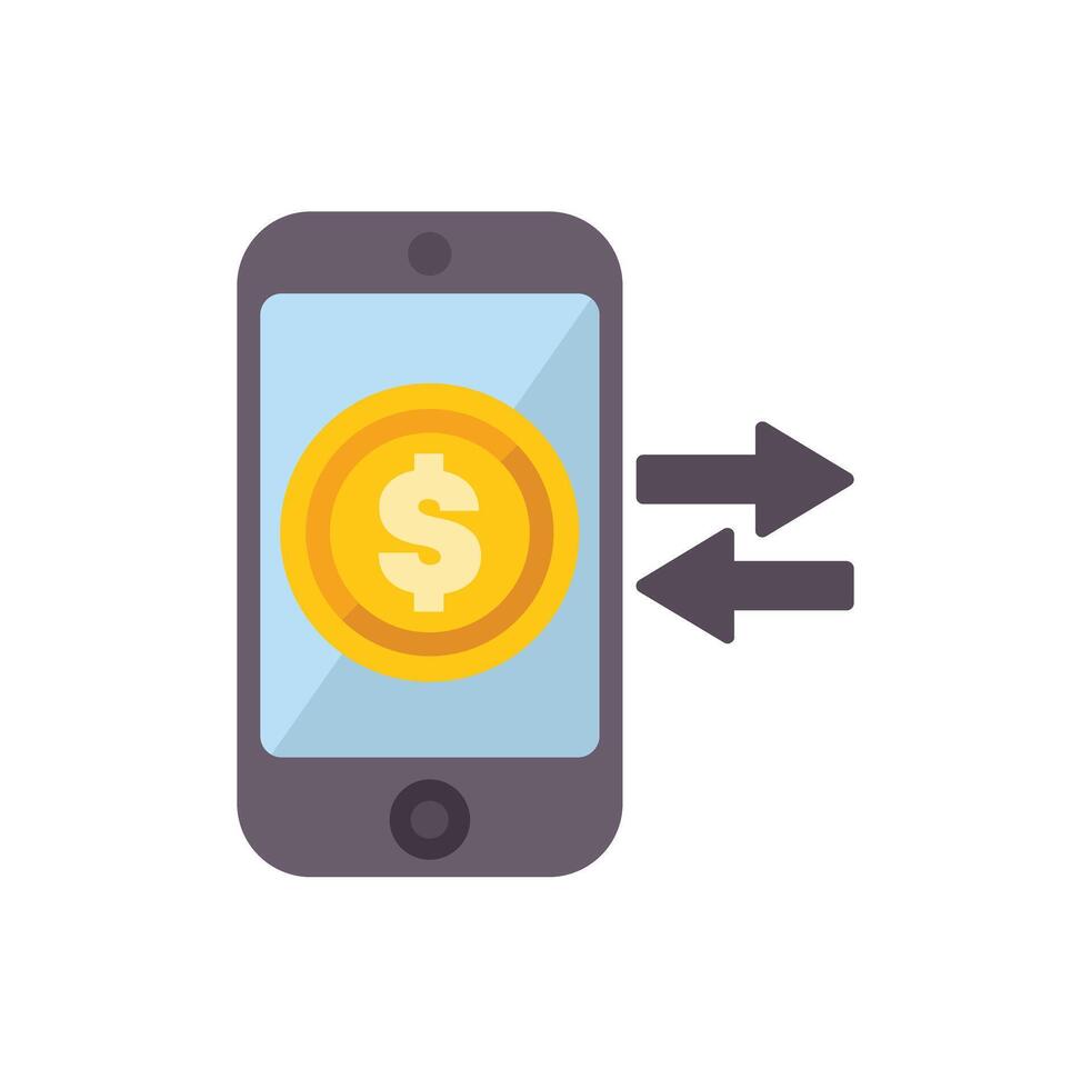Smartphone showing money transfer with two arrows vector