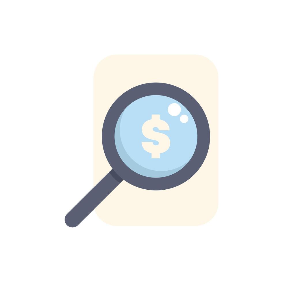 Magnifying glass searching for money, financial analysis concept vector