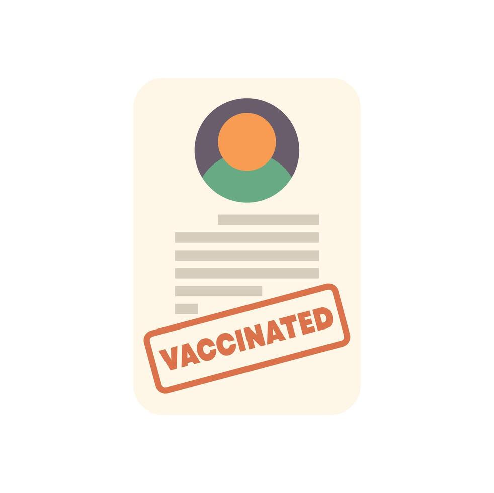Vaccination document showing patient is vaccinated with red approved stamp vector