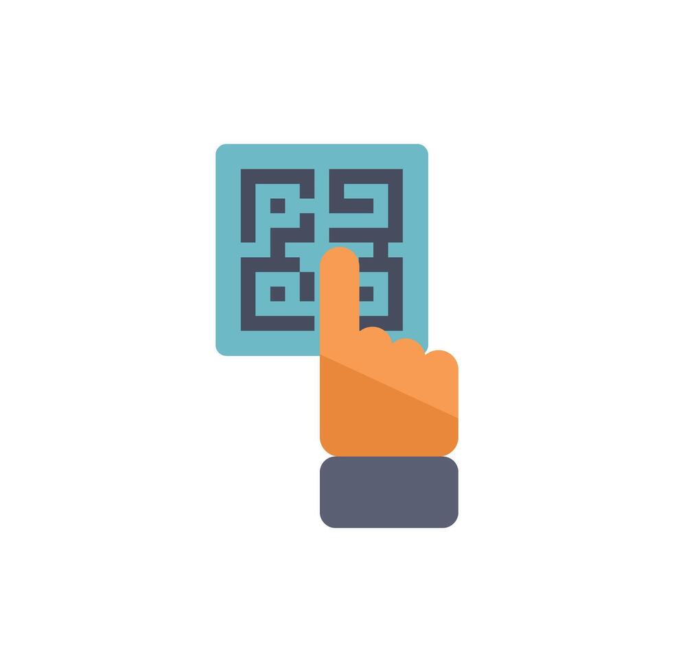 Hand pointing with index finger to scan qr code vector