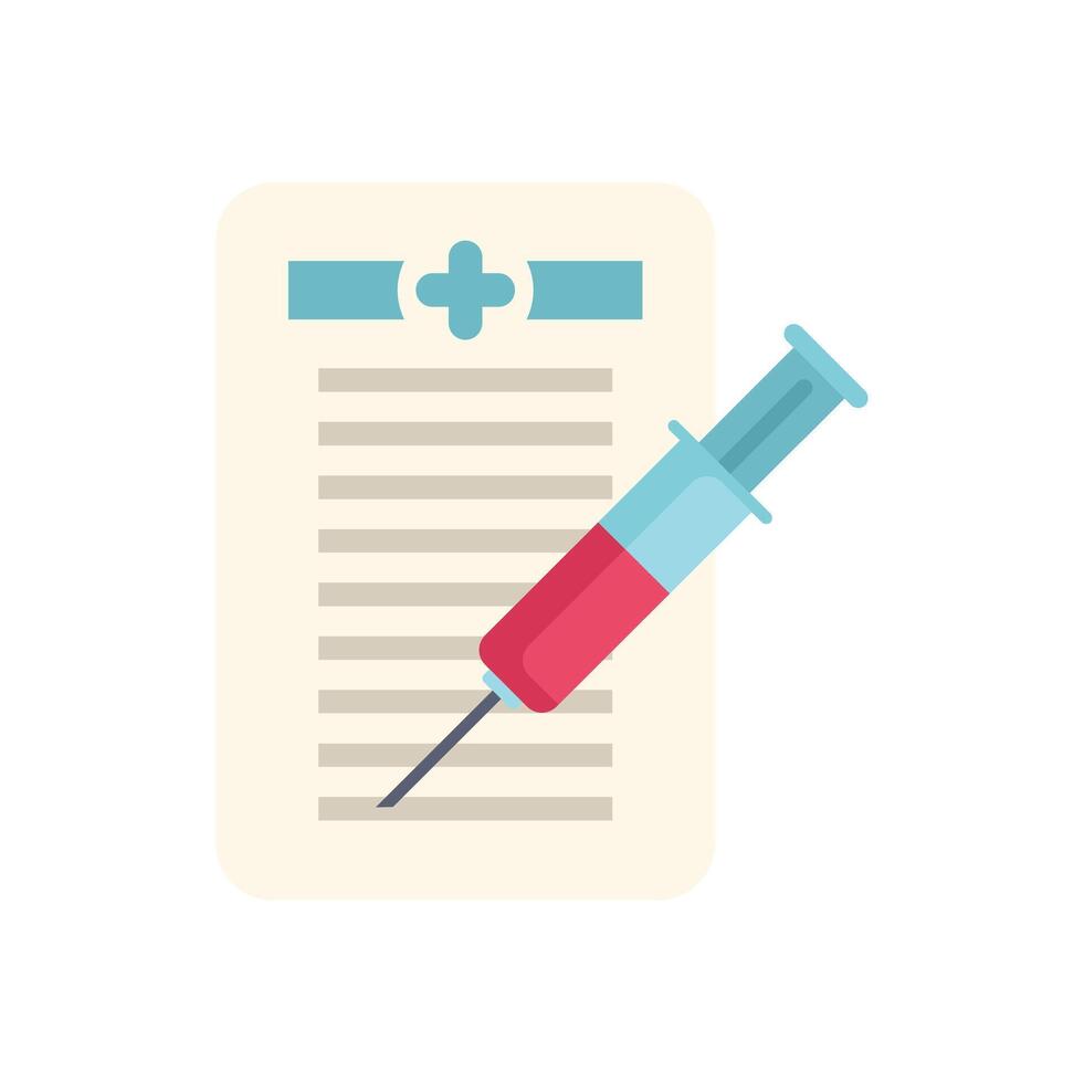 Syringe pointing at medical prescription form icon vector