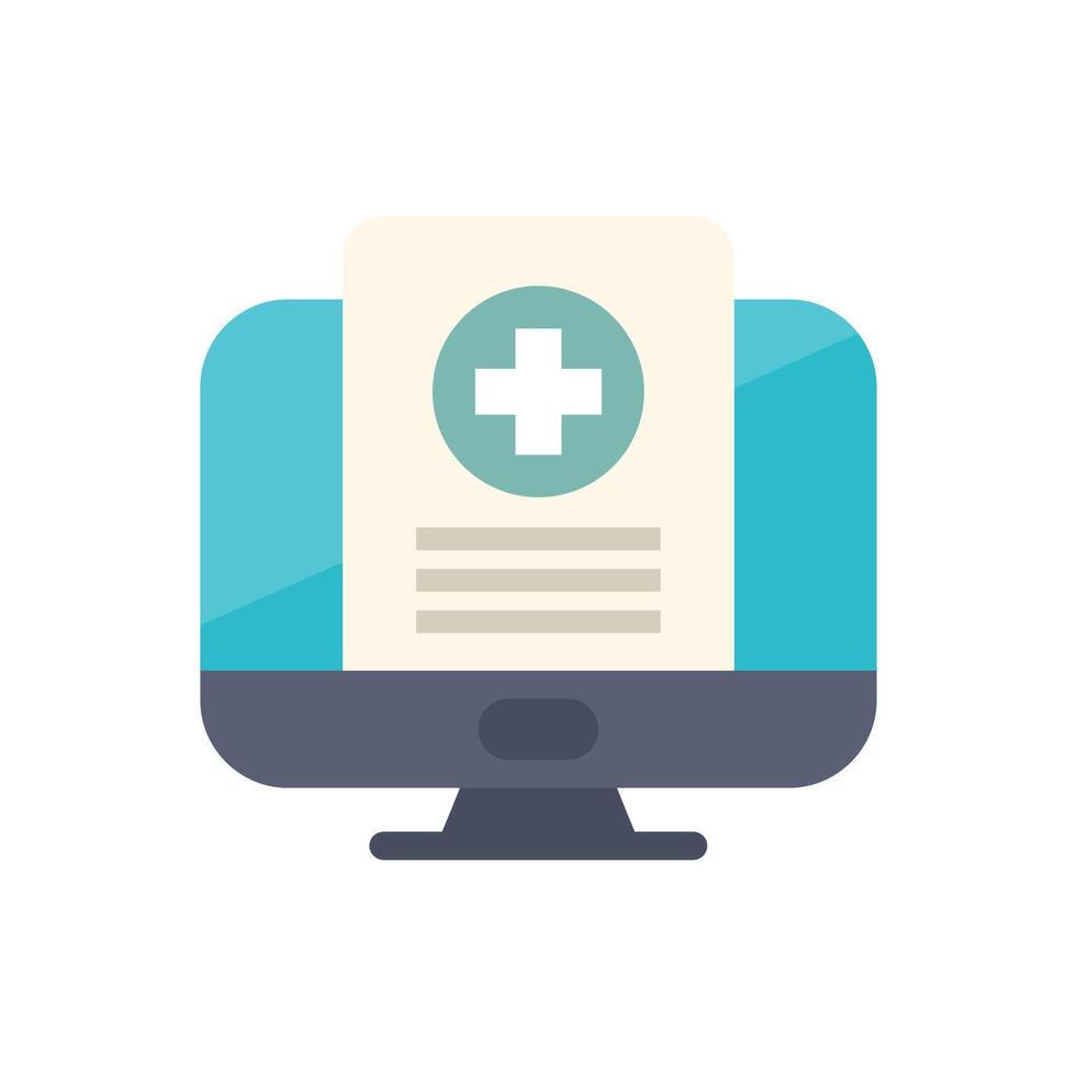 Desktop computer displaying medical record with cross symbol for online healthcare services vector