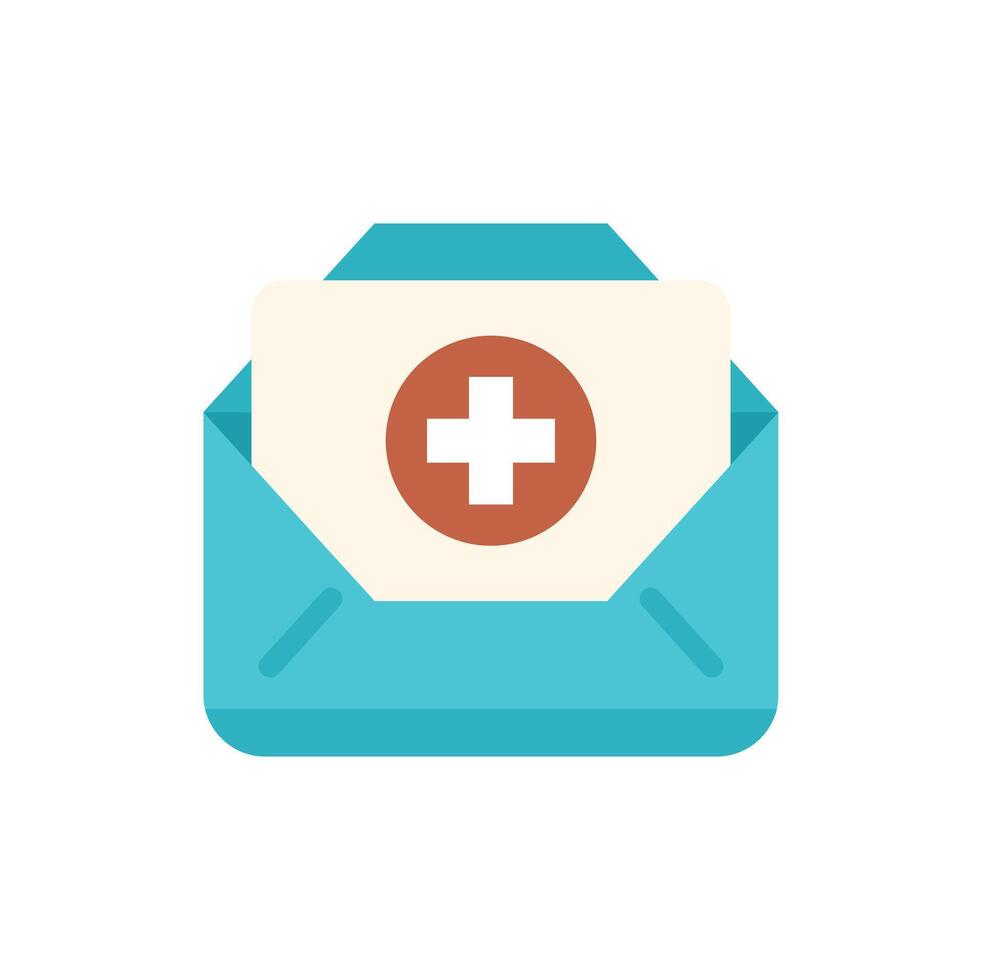 Open blue envelope containing medical cross signifying healthcare communication vector