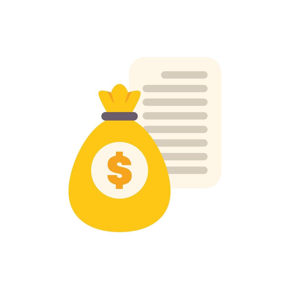 Money bag standing next to a list representing a budget or costs vector