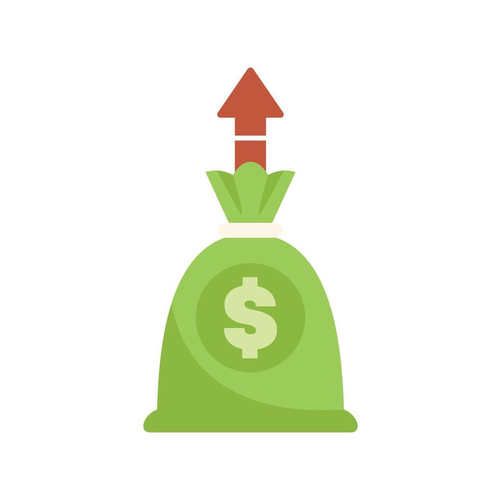 Green money bag increasing with up arrow pointing up vector