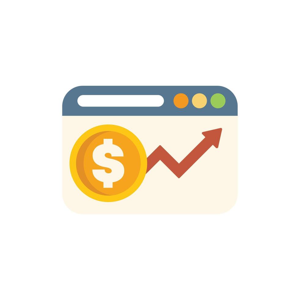 Website showing increasing profits with dollar sign and upward arrow graph vector