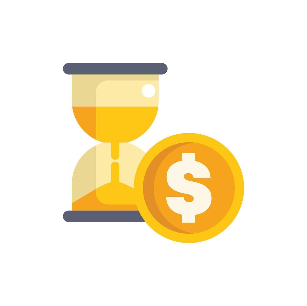 Hourglass losing sand next to a dollar coin illustrating the time value of money concept vector