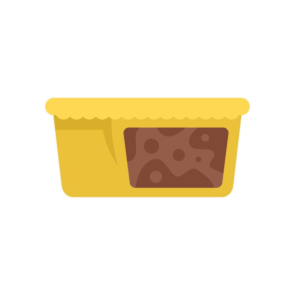 Open plastic container holding chocolate cake dessert vector